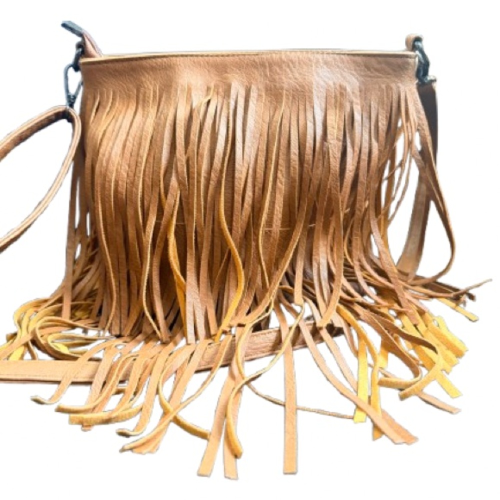 Boho-Chic Fringe Faux Leather Crossbody Bag - Picture 2 of 7
